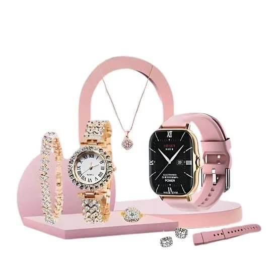 A58 Plus Smart Watch for Women | 2.03" Big Display | 8-in-1 Gift Set | Smartwatch + 2 Straps + Jewelry Set | Bluetooth Calling | Fitness Tracker